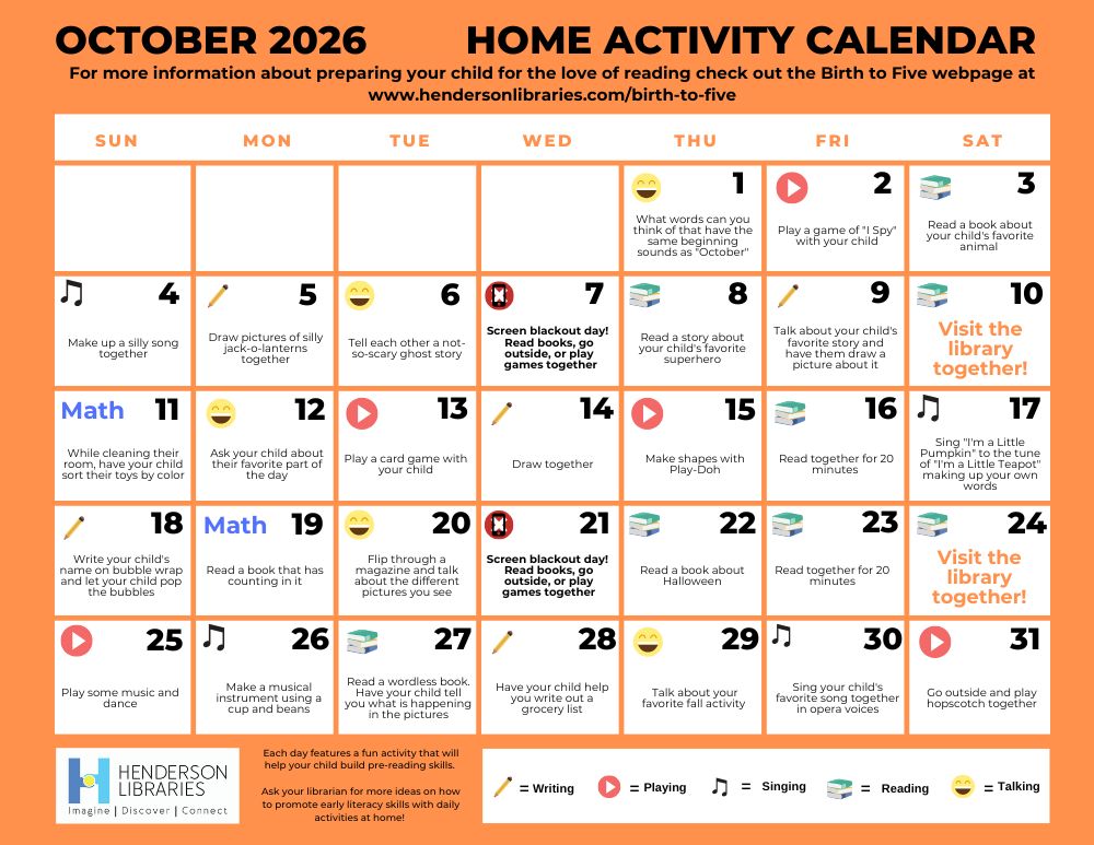 October 2026 Birth to Five Calendar